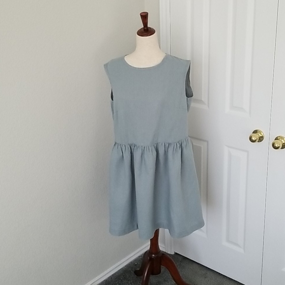EUC - Light Blue "Mint Gray" Linen Smock Dress - Picture 4 of 11